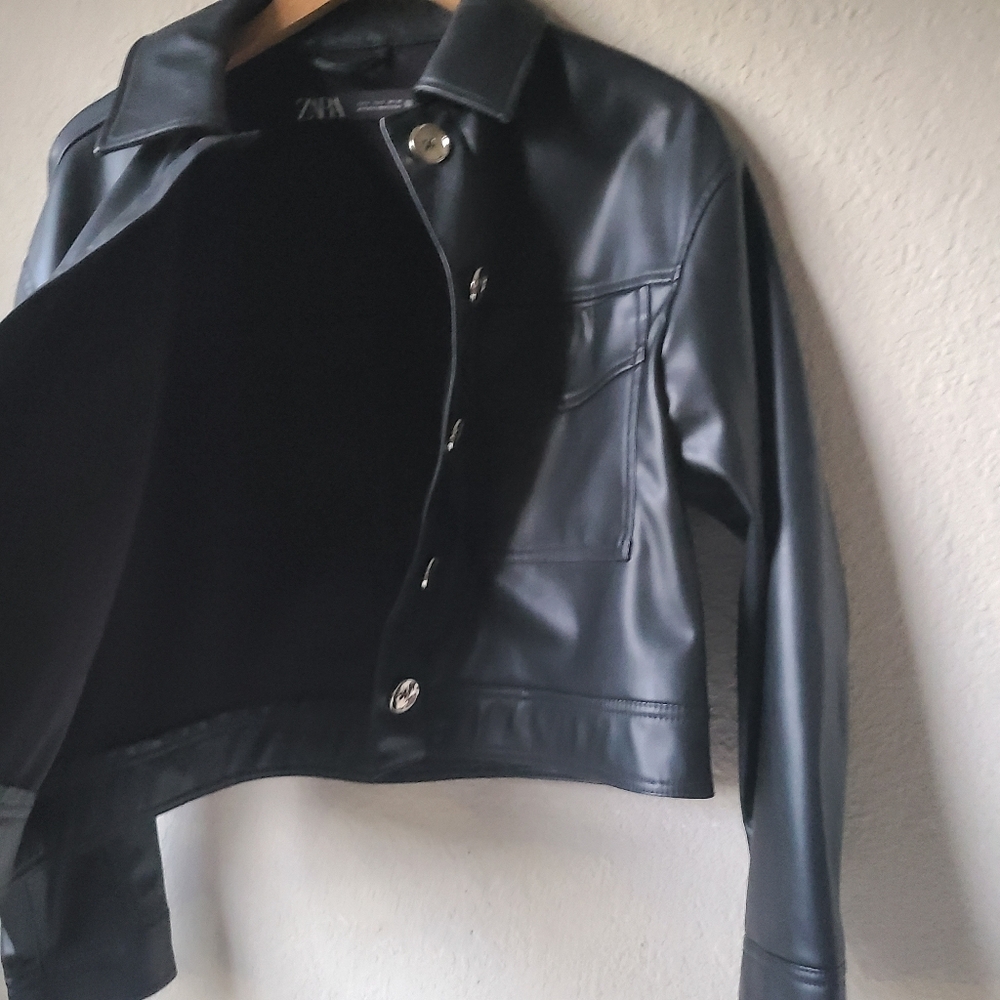 ZARA Black Faux Leather Jacket Women's Size S - Picture 5 of 10